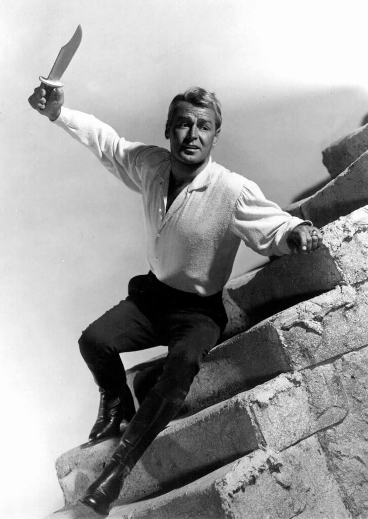 Alan Ladd as Jim Bowie throwing knife in The Iron Mistress Movie